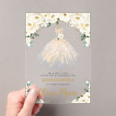 アイボリーホワイトフローラシャンパンドレスキンセアニラ アクリル招待状 (インサイチュ (ポータブル))