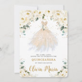 アイボリーホワイトフローラシャンパンドレスキンセアニラ 招待状 (正面)