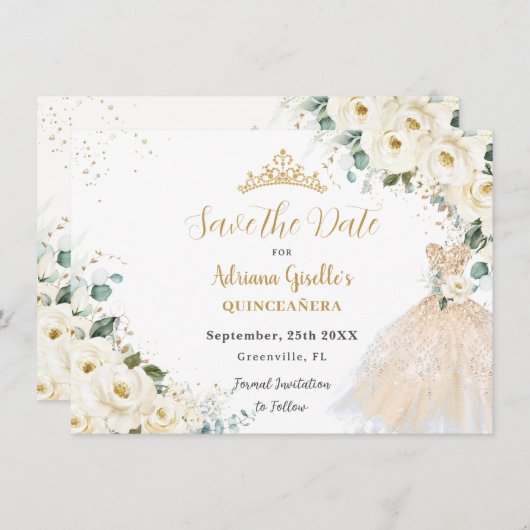 アイボリーホワイトフローラシャンパンドレスキンセアニラXV セーブザデート (正面/裏面)