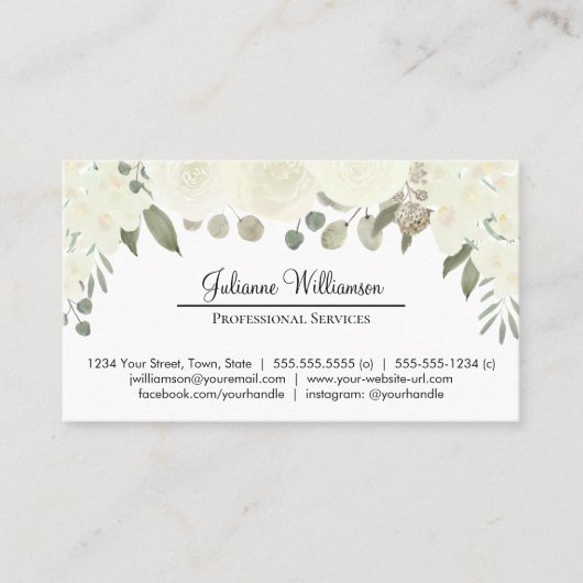 アイボリーホワイトフローラシンプルパーソナルプロフェッショナル 名刺 (正面)