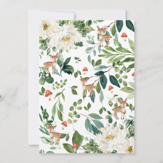 アイボリーホワイトフローラディアファウンウッドランド誕生日 招待状 (裏面)
