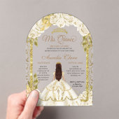 アイボリーホワイトフローラプリンセス金ゴールドアーチキンセアニェラ アクリル招待状 (インサイチュ (ポータブル))