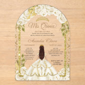 アイボリーホワイトフローラプリンセス金ゴールドアーチキンセアニェラ アクリル招待状 (正面)