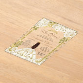 アイボリーホワイトフローラプリンセス金ゴールドアーチキンセアニェラ アクリル招待状 (レイダウン)