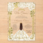 アイボリーホワイトフローラプリンセス金ゴールドアーチキンセアニェラ アクリル招待状 (正面)