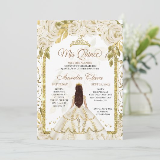 アイボリーホワイトフローラプリンセス金ゴールドアーチキンセアニェラ 招待状 (スタンド正面)