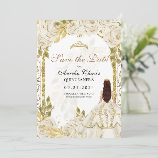 アイボリーホワイトフローラプリンセス金ゴールドアーチキンセアニェラ 案内状 (スタンド正面)