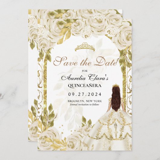 アイボリーホワイトフローラプリンセス金ゴールドアーチキンセアニェラ 案内状 (正面/裏面)