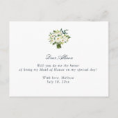 アイボリーホワイトフローラメイド・オブ・オーナー（花嫁付き添い人）提案カード インビテーションポストカード (裏面)