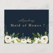 アイボリーホワイトフローラメイド・オブ・オーナー（花嫁付き添い人）提案カード インビテーションポストカード (正面)