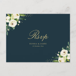 アイボリーホワイトフローラ結婚式RSVP ポストカード