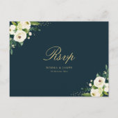 アイボリーホワイトフローラ結婚式RSVP ポストカード (正面)