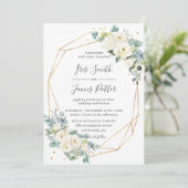 アイボリーホワイトフローラ緑の金ゴールドジオメトリック結婚ス 招待状 (スタンド正面)