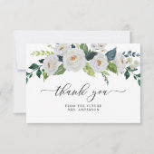 アイボリーホワイトフローラ緑エレガントブライダルシャワー サンキューカード (正面)