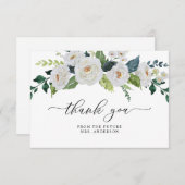 アイボリーホワイトフローラ緑エレガントブライダルシャワー サンキューカード (正面/裏面)