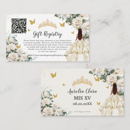 アイボリーホワイトフローラ金ゴールドキンセアニラギフトレジストリ エンクロージャーカード