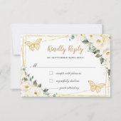 アイボリーホワイトフローラ金ゴールドキンセアニラプリンセス返信 出欠カード (正面)