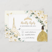 アイボリーホワイトフローラ金ゴールドパリプリンセスキンセアニラ 出欠カード (正面/裏面)