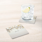 アイボリーホワイトフローラ金ゴールド離れ紙コースター スクエアペーパーコースター (インサイチュ)