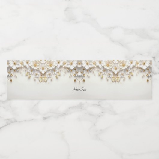 アイボリーホワイトフローラ離れ金ゴールドウォーターボトルラベル ペットボトルラベル (シングルラベル)