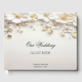 アイボリーホワイトフローラ離れ金ゴールドゲストブック ゲストブック