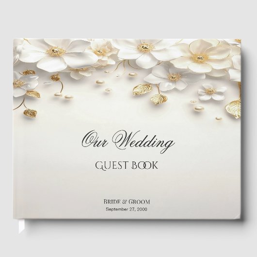 アイボリーホワイトフローラ離れ金ゴールドゲストブック ゲストブック (正面)
