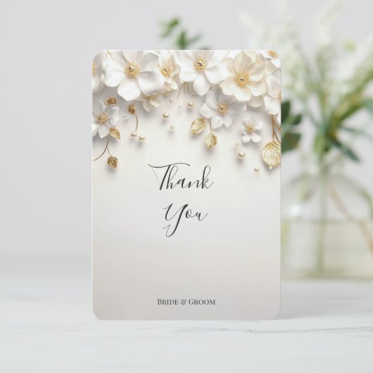 アイボリーホワイトフローラ離れ金ゴールドサンキューカード サンキューカード (スタンド正面)