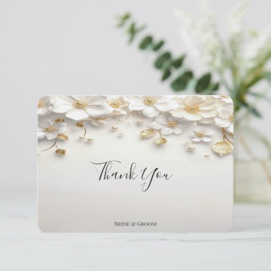アイボリーホワイトフローラ離れ金ゴールドサンキューカード サンキューカード (スタンド正面)