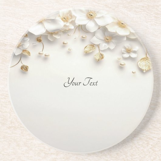 アイボリーホワイトフローラ離れ金ゴールドサンドストーンコースター コースター (正面)