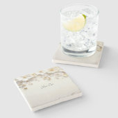 アイボリーホワイトフローラ離れ金ゴールドストーンコースター ストーンコースター (横)