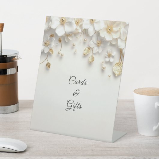 アイボリーホワイトフローラ離れ金ゴールドテーブルトップシンボルや象徴 台座サイン (インサイチュ)