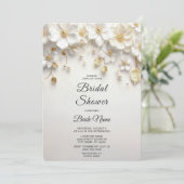アイボリーホワイトフローラ離れ金ゴールドブライダルシャワー 招待状 (スタンド正面)