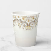 アイボリーホワイトフローラ離れ金ゴールド紙カップ 紙コップ (裏面)