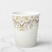 アイボリーホワイトフローラ離れ金ゴールド紙カップ 紙コップ (正面)