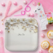 アイボリーホワイトフローラ離れ金ゴールド紙プレート ペーパープレート (パーティー)