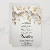 アイボリーホワイトフローラ離れ金ゴールド結婚式招待状 招待状 (正面/裏面)