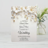 アイボリーホワイトフローラ離れ金ゴールド結婚式招待状 招待状 (スタンド正面)