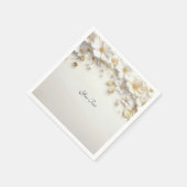 アイボリーホワイトフローラ離れ金ゴールド スタンダードカクテルナプキン (角)