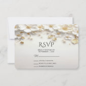 アイボリーホワイトフローラ離れ金ゴールドRSVPカード 出欠カード (正面)