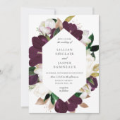 アイボリーホワイトプラムパープルフローラフレ結婚ーム 招待状 (正面)