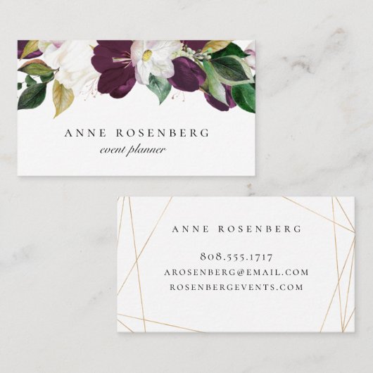 アイボリーホワイトプラムパープルフローラ 名刺 (正面/裏面)