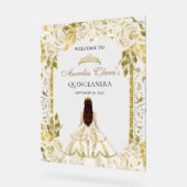 アイボリーホワイトプリンセスフローラキンセアニェラ誕生日 アクリルサイン (傾斜)