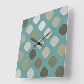 アイボリーホワイトベージュティール（緑がかった色）ブルーラウンド正方形パターン スクエア壁時計 (傾斜)