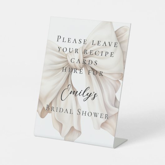 アイボリーホワイトボウブライダルシャワーレシピカードサイン 台座サイン (正面)