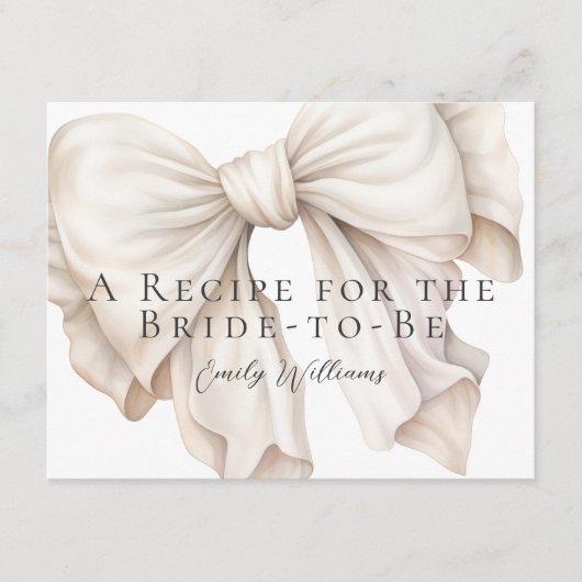 アイボリーホワイトボウブライダルシャワーレシピカード (正面)