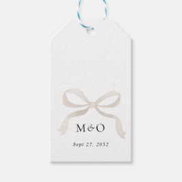 アイボリーホワイトボウモノグラムサンキューメッセー結婚ジ ギフトタグ