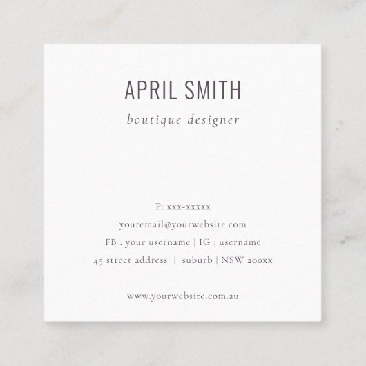 アイボリーホワイトレザーのテクスチ感謝していャーYour For Order スクエア名刺 (裏面)