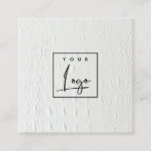アイボリーホワイトレザーテクスチャロゴレビュー要求 スクエア名刺 (正面)