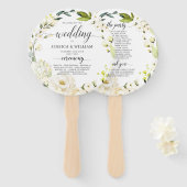 アイボリーホワイトローズグリーンリーフローラ結婚式 プログラム ハンドファン (正面&裏面)