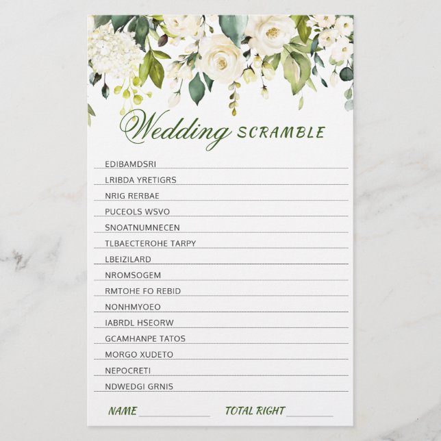 アイボリーホワイトローズグリーンリーブライダルシャワーゲーム (正面)